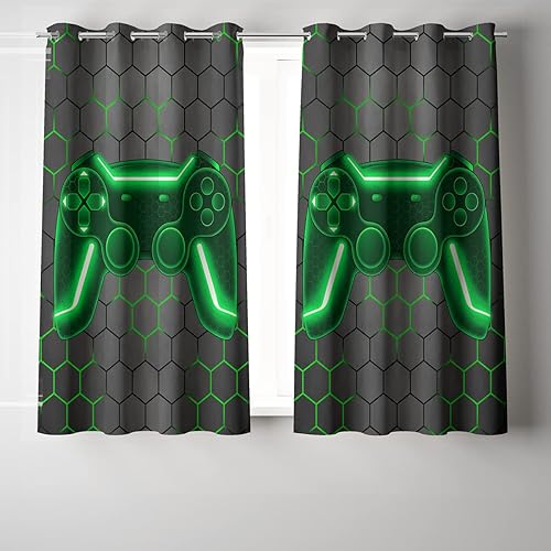 NTBED Game Console Blackout Curtains Drapes for Kids Bedroom Play Room 2 Panels Darkening Grommets Window Treatment, 42Wx63L, Green