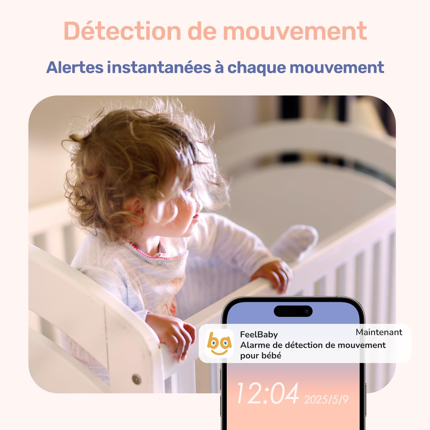 Babyphone Caméra Bébé, 4" IPS Écran, 1080P, 360 Degrés, Vision Nocturne, Communication bidirectionnelle, Température, VOX, 300m Longue Portée Babyphone Connecté Smartphone