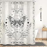 Omifly Vintage Butterfly Shower Curtain 60Wx72H Inch Retro Moth Bathroom Set Black White Gothic Uniq