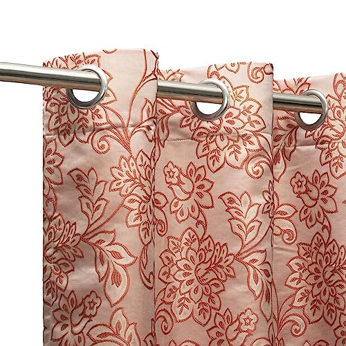 Image of Wakefit Curtains 5 feet Long Set of 2, Window Curtains, Window Curtains 5 feet, Jacquard Curtains, Polyester Curtains, Decoration Items for Home Decor (Squash - Floral Orange)