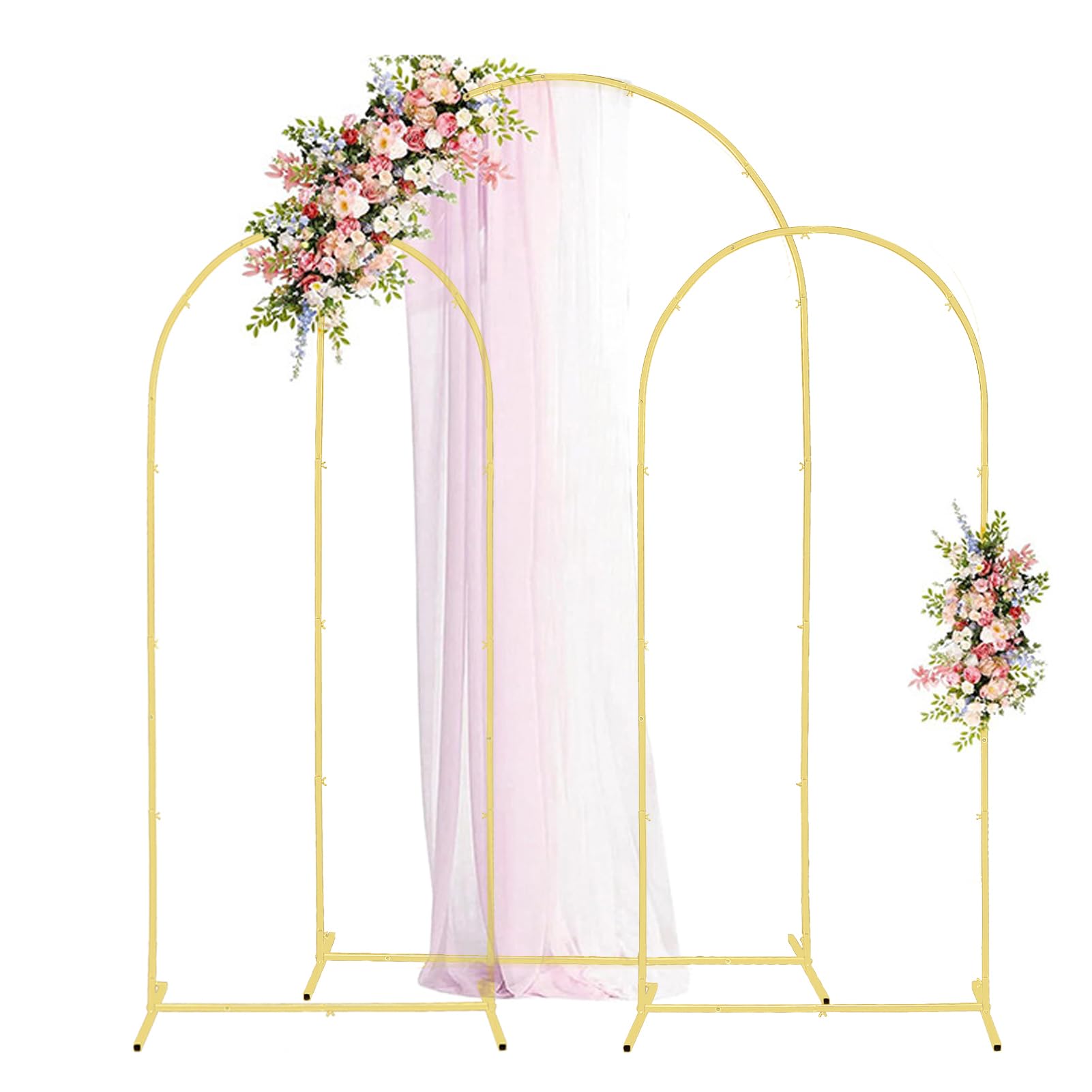 Metal Arch Backdrop Stand (7.2FT,6FT,6FT) Set of 3 Arch Wedding Arch Frame Arco para Globos Con Base Gold Metal Arch Backdrop Stand for Wedding Ceremony Baby Shower Birthday Party Garden