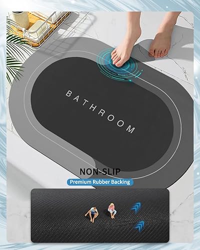 Miniatura 2 de 2 alfombras de baño de goma antideslizantes de secado rápido, súper absorbentes, delgadas, para debajo de la puerta, lavables a la moda, ovaladas,