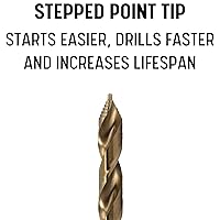 Vista 2 de Drill America 1" Broca escalonada de cobalto con vástago plano de 3 ranuras reducido de 1/2", acabado de óxido dorado para perforar acrílico, acero