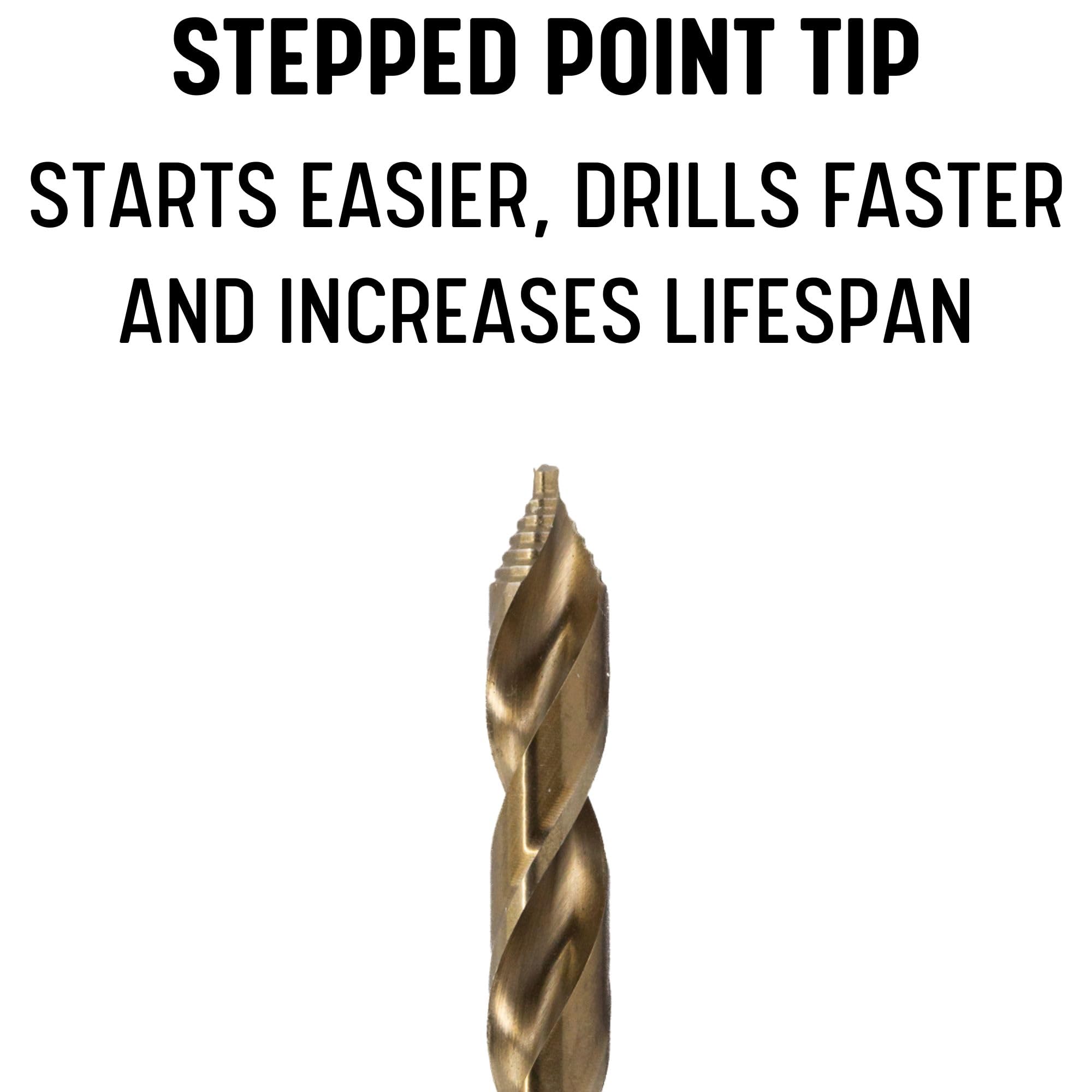 Drill America Broca escalonada de cobalto de 1 pulgada con vástago plano reducido de 1/2 pulgada, acabado de óxido de oro para taladrar acrílico, acero, metales duros, serie GSC