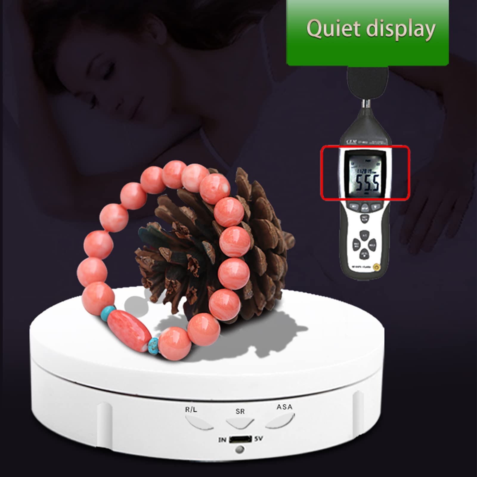 Plato giratorio eléctrico de 360 grados, 14 cm, plato giratorio eléctrico profesional para exhibición de productos, exhibición de joyas, fotografía, pastel de boda, hasta 100 kg, blanco/negro (blanco)