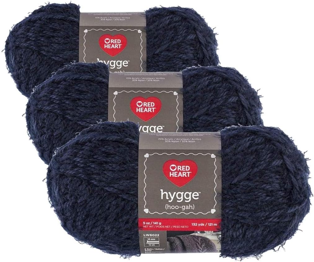 RED HEART Hygge Yarn, 5oz, Indigo 5 Fl Oz (Pack of 3)