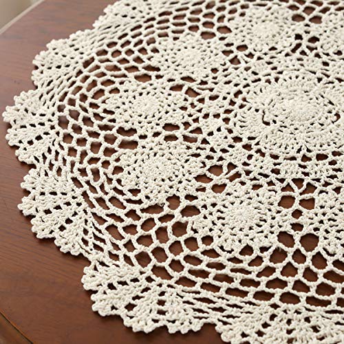 Gracebuy White 15-19 Inch Round Handmade Cotton Crochet Lace Placemat Doilies (19", Beige) #TOP2