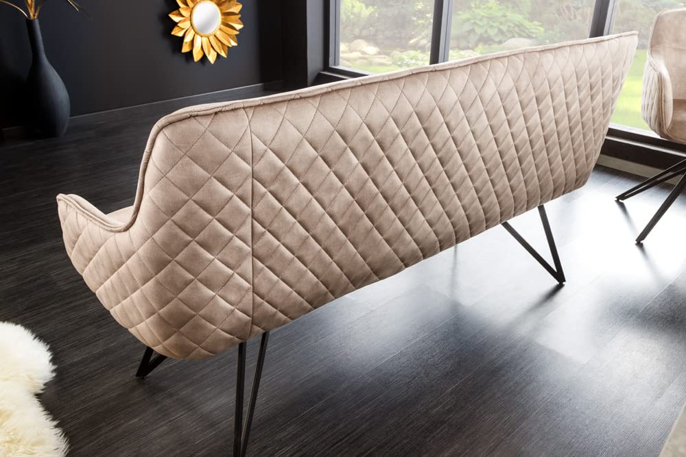riess-ambiente.de Design Bank Euphoria 156cm Greige Samt im Retrostil mit Ziersteppung