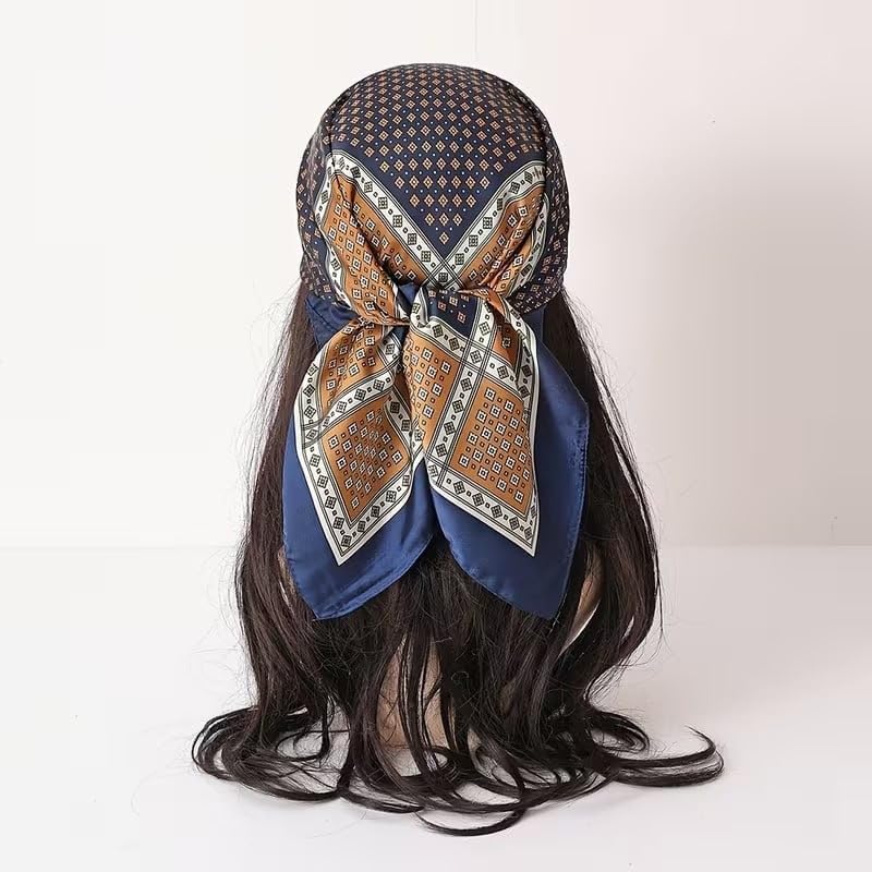 Image of Satin Square Head Scarf for Women, Floral Printed