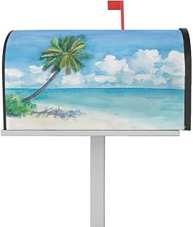 Mailbox Cover Magnetic Summer Beach Tropical Palm Tree Green Leaf Mailbox Covers Standard Size 21x18in,Mailbox Covers Wrap Post Letter Box Cover for Garden Yard Outdoor Ocean Blue Sky Coconut Trees