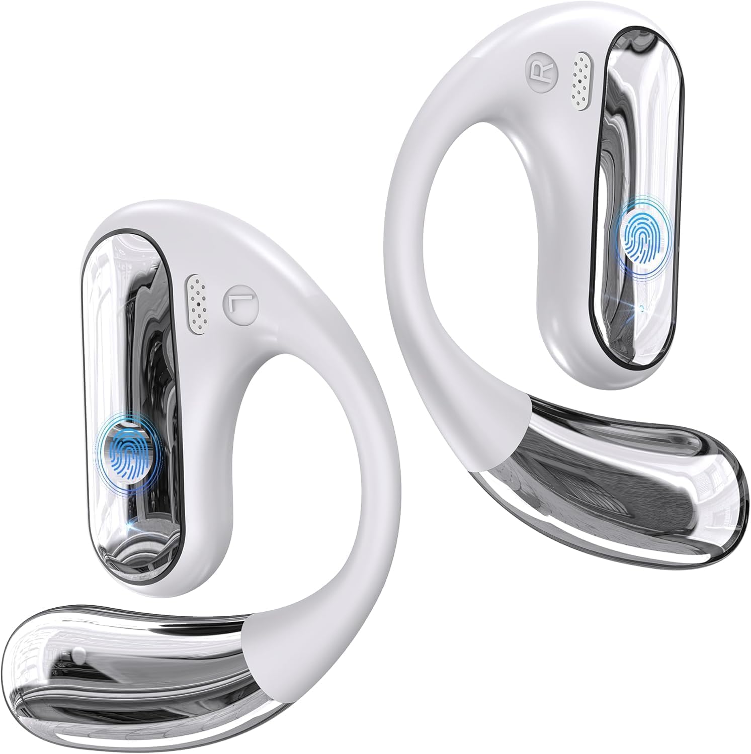 CoolJumper Open Ear Bluetooth 5.4 Sport Earbuds with Earhooks,40H Playtime IPX7 Waterproof 2026 Wireless Headphones,Stereo Deep Bass Built-in Mic LED Display Charging Case for Running Fitness, White.