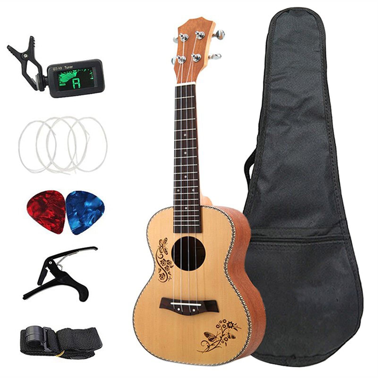 Ukulele Bausatz Konzert-Ukulele 23-Zoll-Ukulele- Kits Fichtenholz Akustik Ukelele 4 Saates Hawaiian Gitarre Music Instrument Mit Tasche Für Anfänger