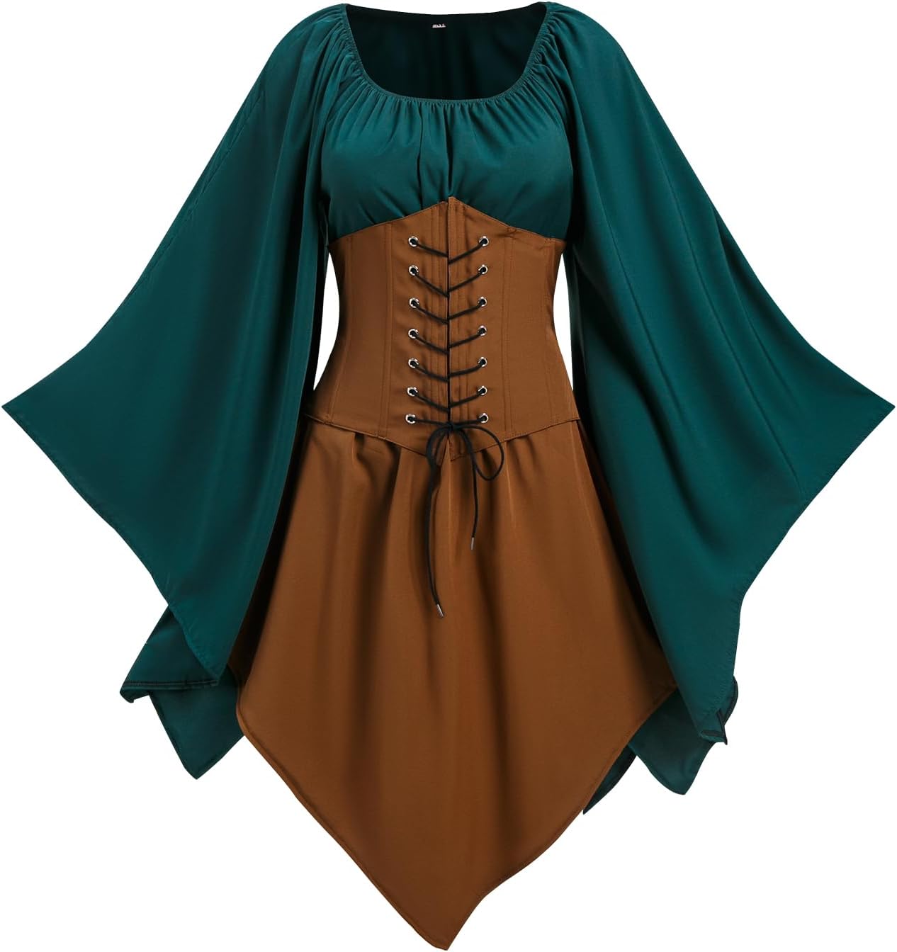 NFAOEGJ Women’s Medieval Dress with Trumpet Sleeves, Traditional Irish Dress for Women, Renaissance Cosplay Costume, Carnival Party, Halloween Costume (Green-2, S)