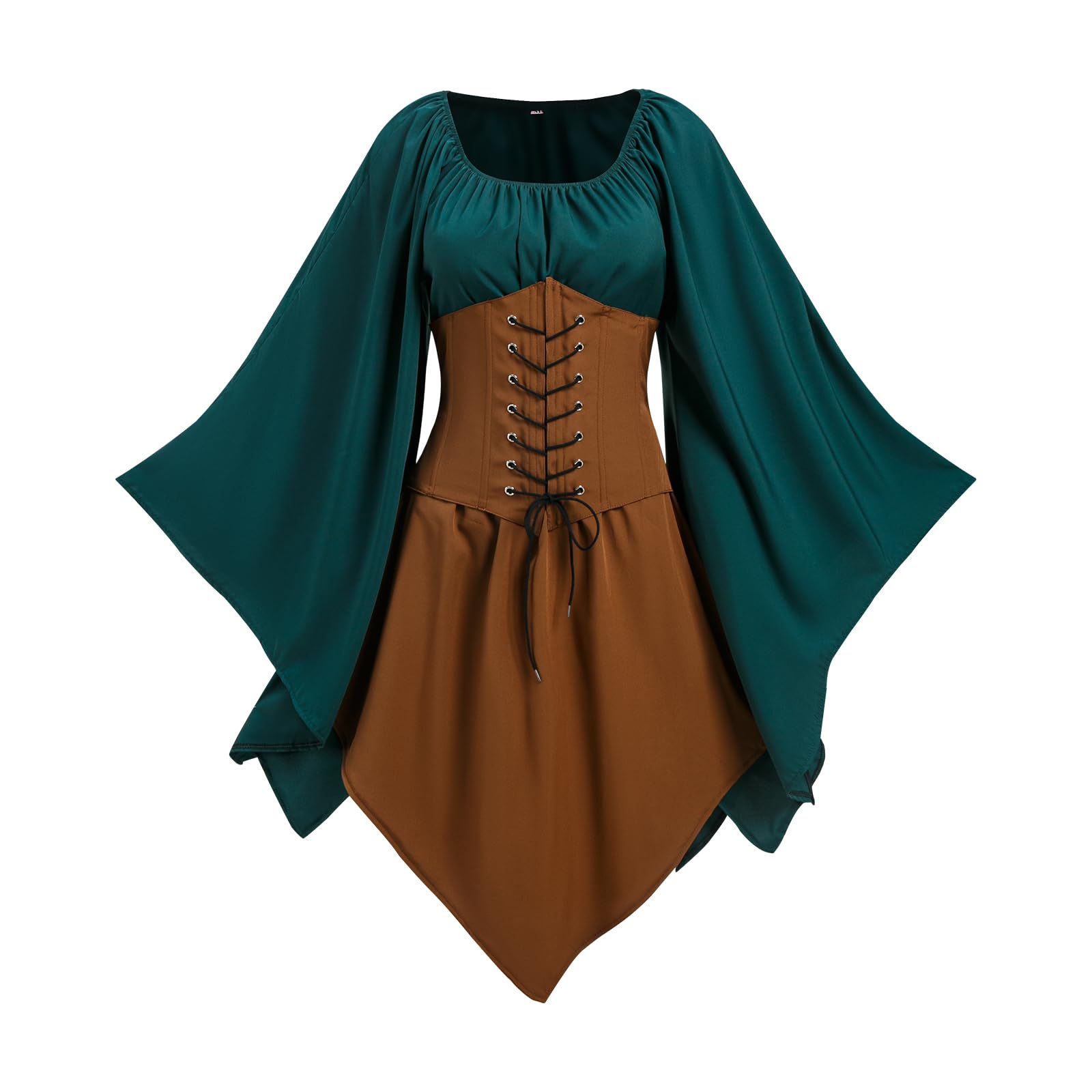 NFAOEGJ Vestido medieval para mujer con mangas de trompeta, vestido tradicional irlandés para mujer, renacentista, cosplay, carnaval, fiesta, Halloween