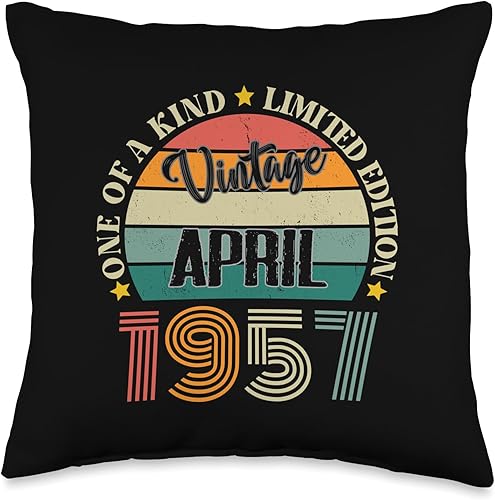 Vintage Birthday Retro Limited Edition Retro Gifts 67 Year Old Vintage April 1957 67th Birthday Retro Throw Pillow, 16x16, Multicolor