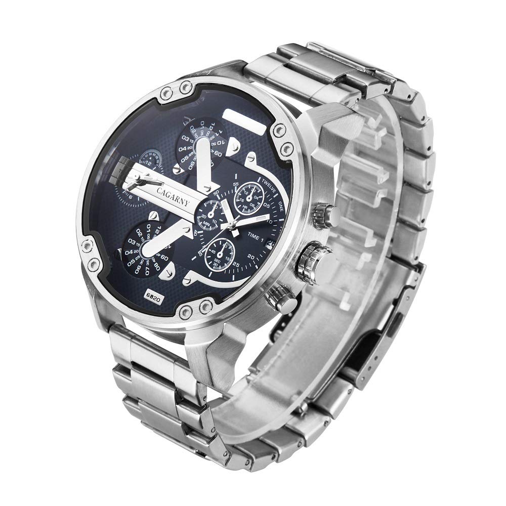 CAGARNY Men's Sporty, Quartz, Stainless Steel, Casual, Multi-functional Mechanical Watch, Stylish, Cool, Durable, Men's, Watch with Gift Box, Birthday, Valentine's Day, Father's Day Gift