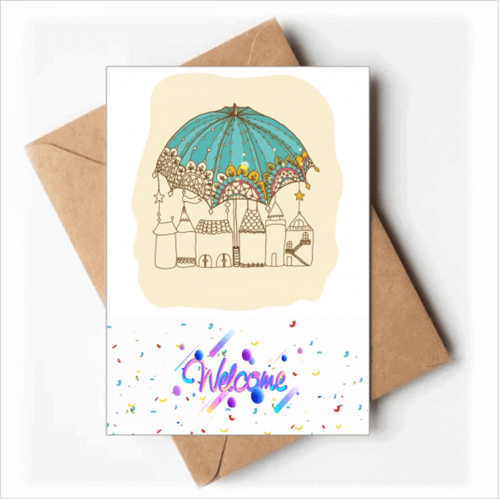 Lace Umbrella House Star Rain Welcome Back Greeting Cards Envelopes Blank