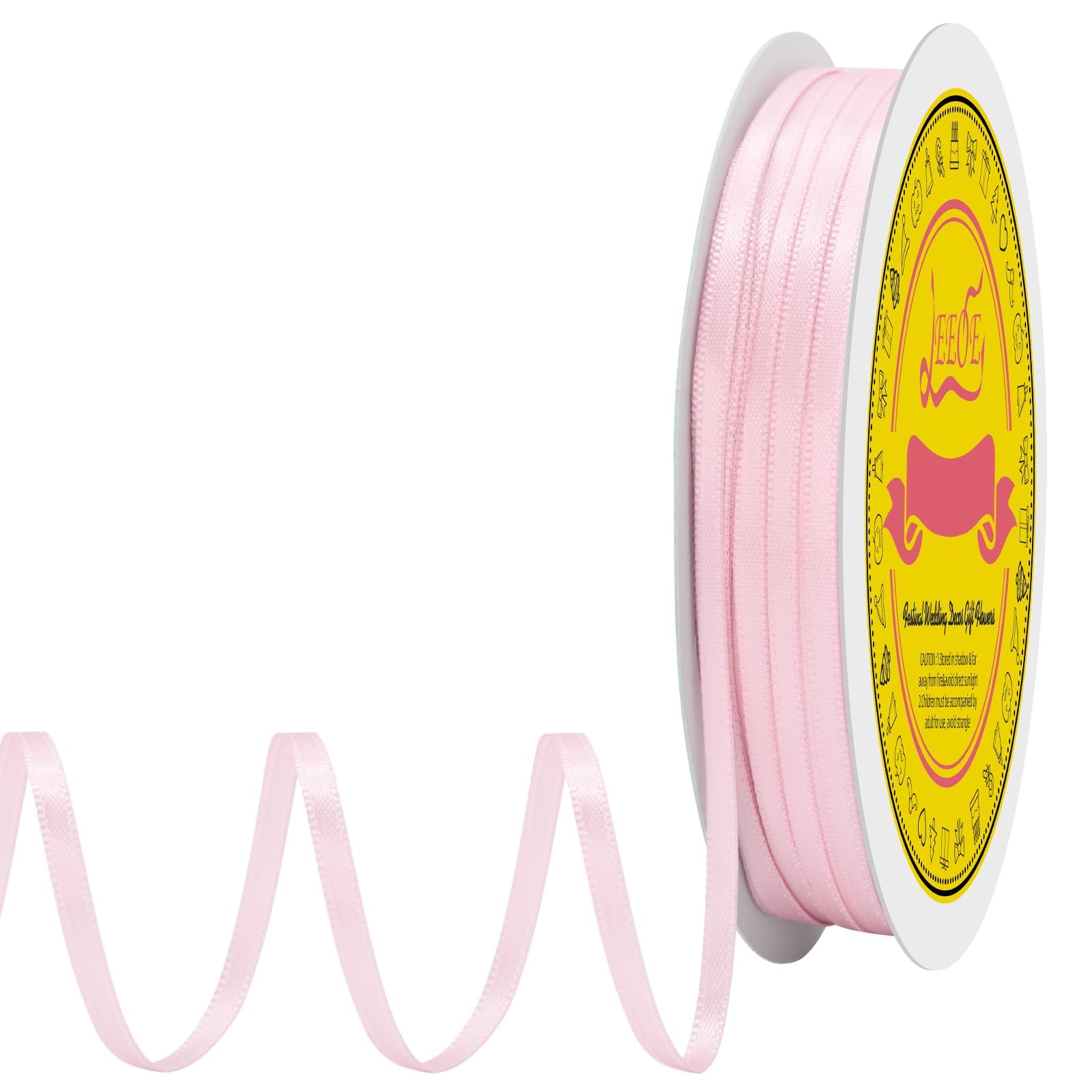 Double Face Lt.Pink Satin Thin Ribbon 1/8 inch X 100 Yards Polyester Lt.Pink Ribbon for Gift Wrapping Very Suitable for Weddings Party Hair Bow Invitation Decorations and More
