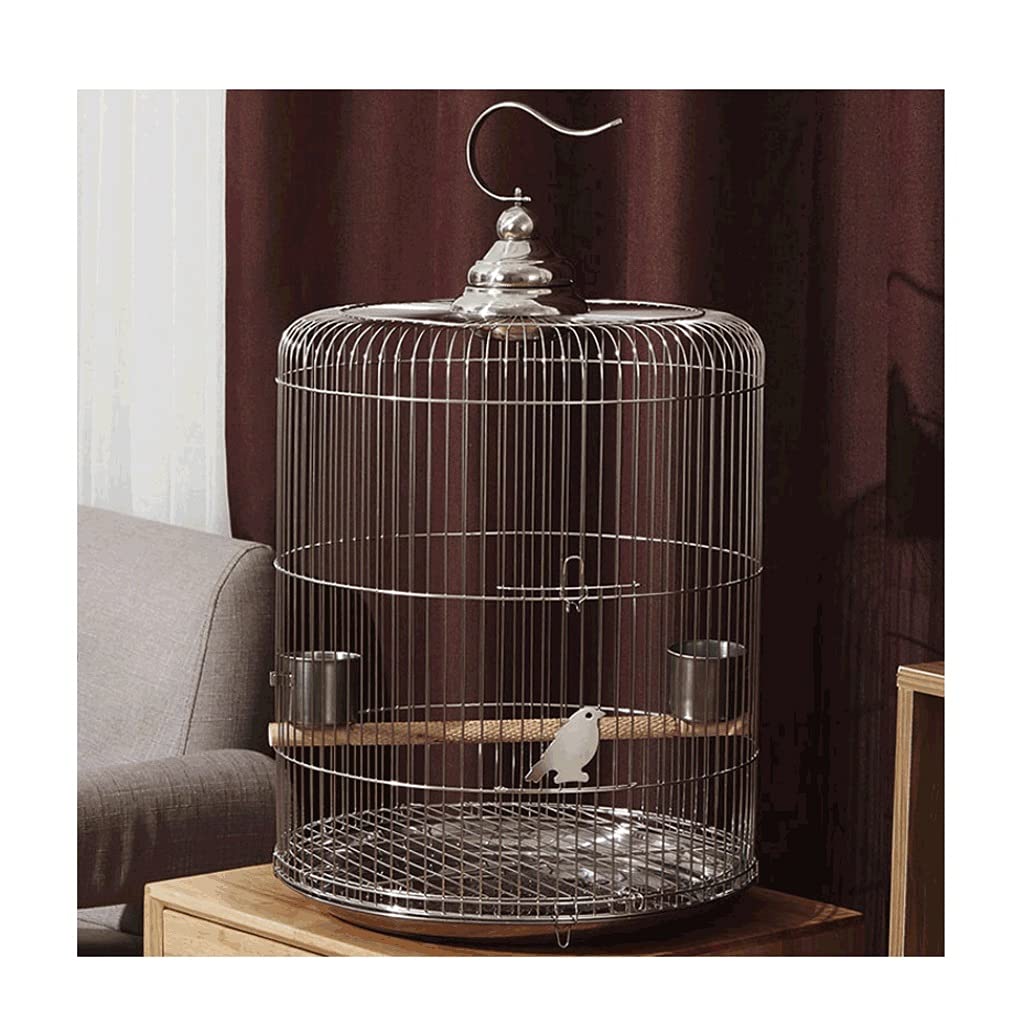 Jaulas para pájaros Jaula para pájaros de acero inoxidable con baño para pájaros, jaula para vuelo de pájaros con soporte rodante, jaula para pájaros pequeña, viaje, color acero inoxidable, decoración