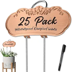 Metal Plant Labels,Tall Outdoor Garden Markers for Flower, Fruit and Vegetable, 304 Stainless Steel Weatherproof Signs (25 Packs, 4" x 1.9", Gold)