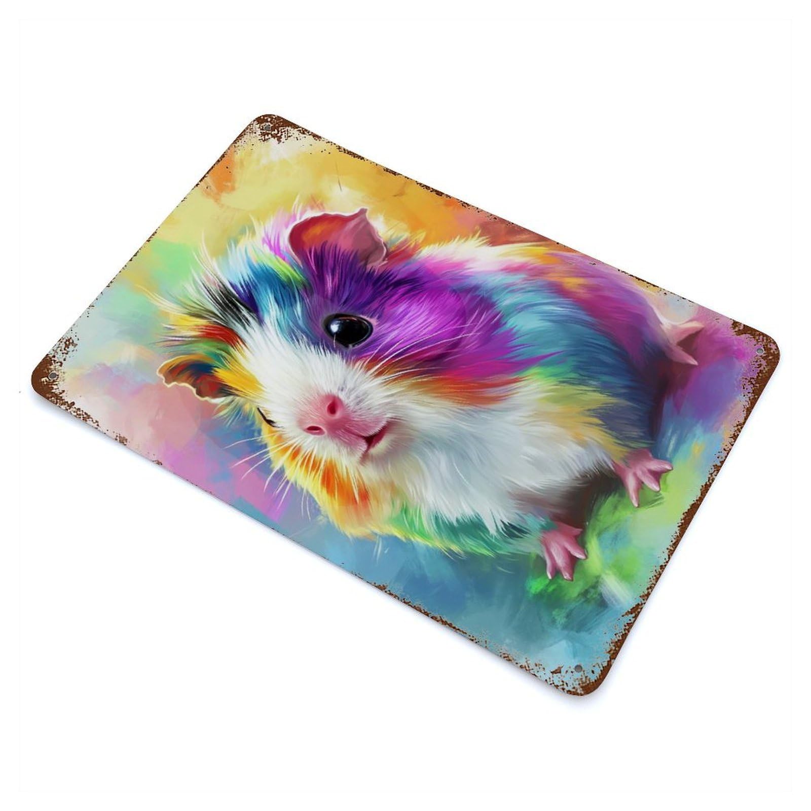 Guinea Pig Animal Vintage Wall Sign 11.8"x7.9", Rust Effect Metal Decor for Farmhouse, Kitchen And Entryway Decor