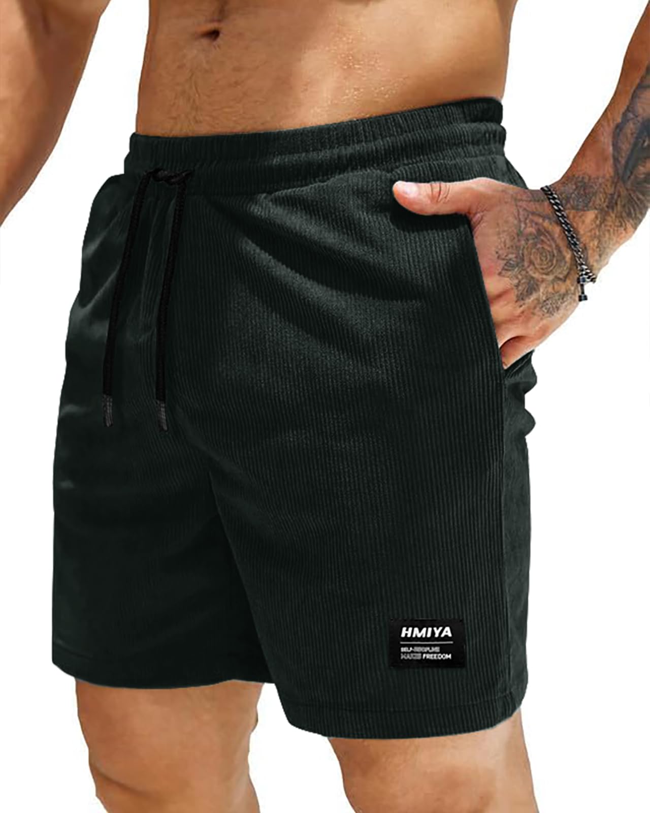 HMIYA Corduroy Shorts Herren Kurze Hosen Sommer Bermuda Freizeitshorts Baumwolle Elastische Taille mit Taschen