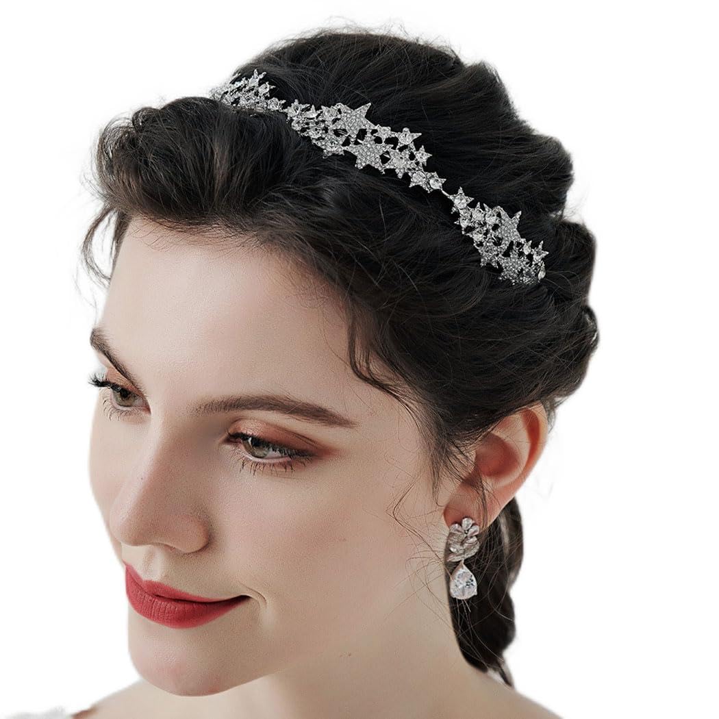 Zoestar Diadema de estrella corona nupcial tocado de boda brillante cristal tiara coronas novia accesorios para el cabello para mujeres y niñas