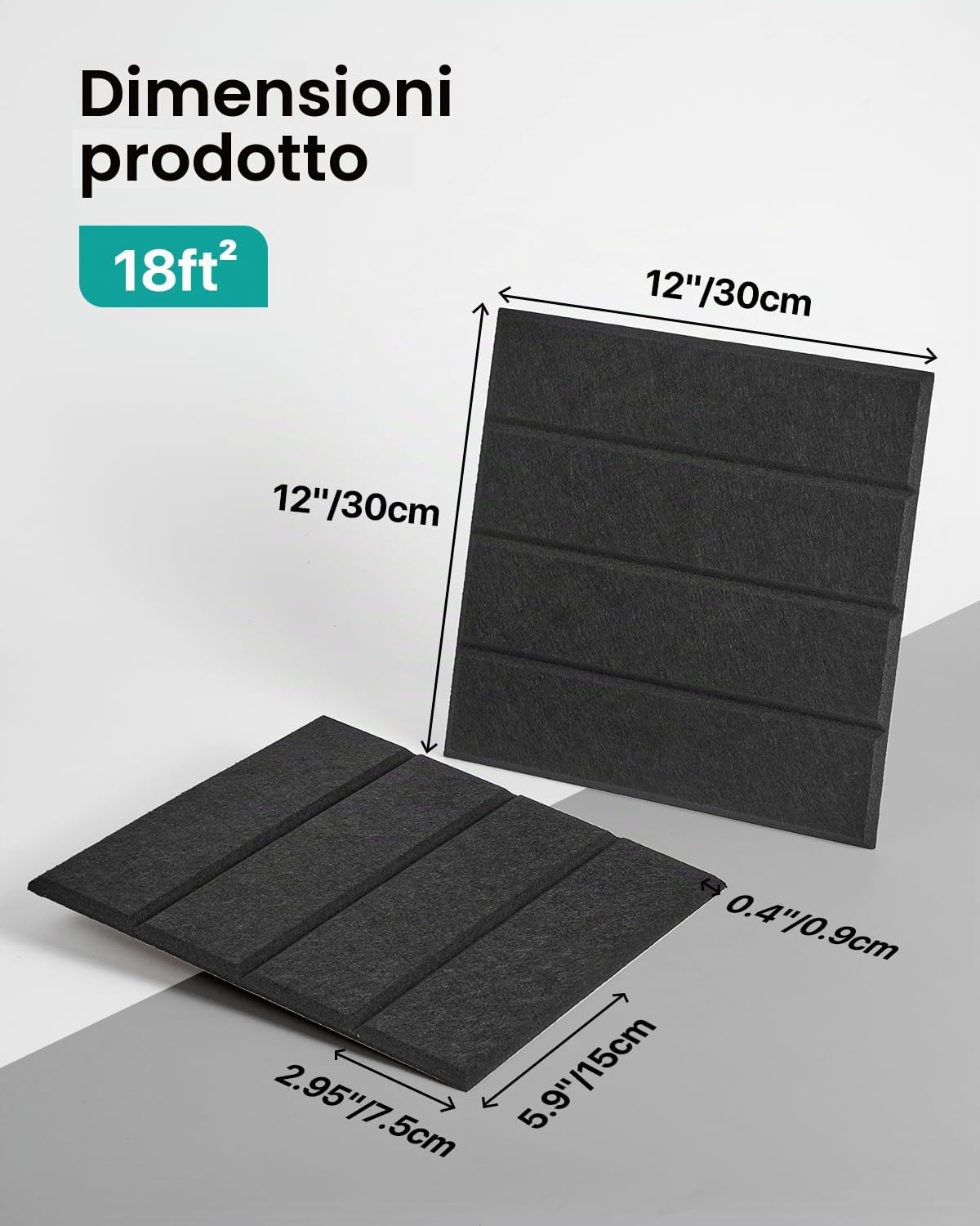 Soundsbay Pannelli Fonoassorbenti Autoadesivi 18 Pezzi Nero 30x30x0.9cm | Poliestere per isolamento acustico, per un efficace trattamento un design elegante delle, Pannello fonoassorbente