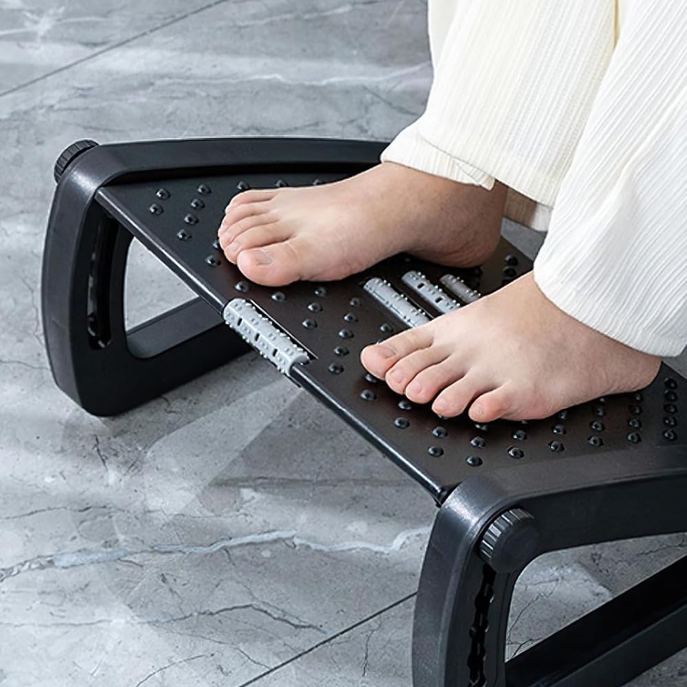 Fußstütze Schreibtisch, Höhenverstellbare Fußbank Ergonomischer Fußablage, lindern Bein Knie und Rückenschmerzen, Rutschfeste Fußablage mit Massage Funktion für Büro und Zuhause