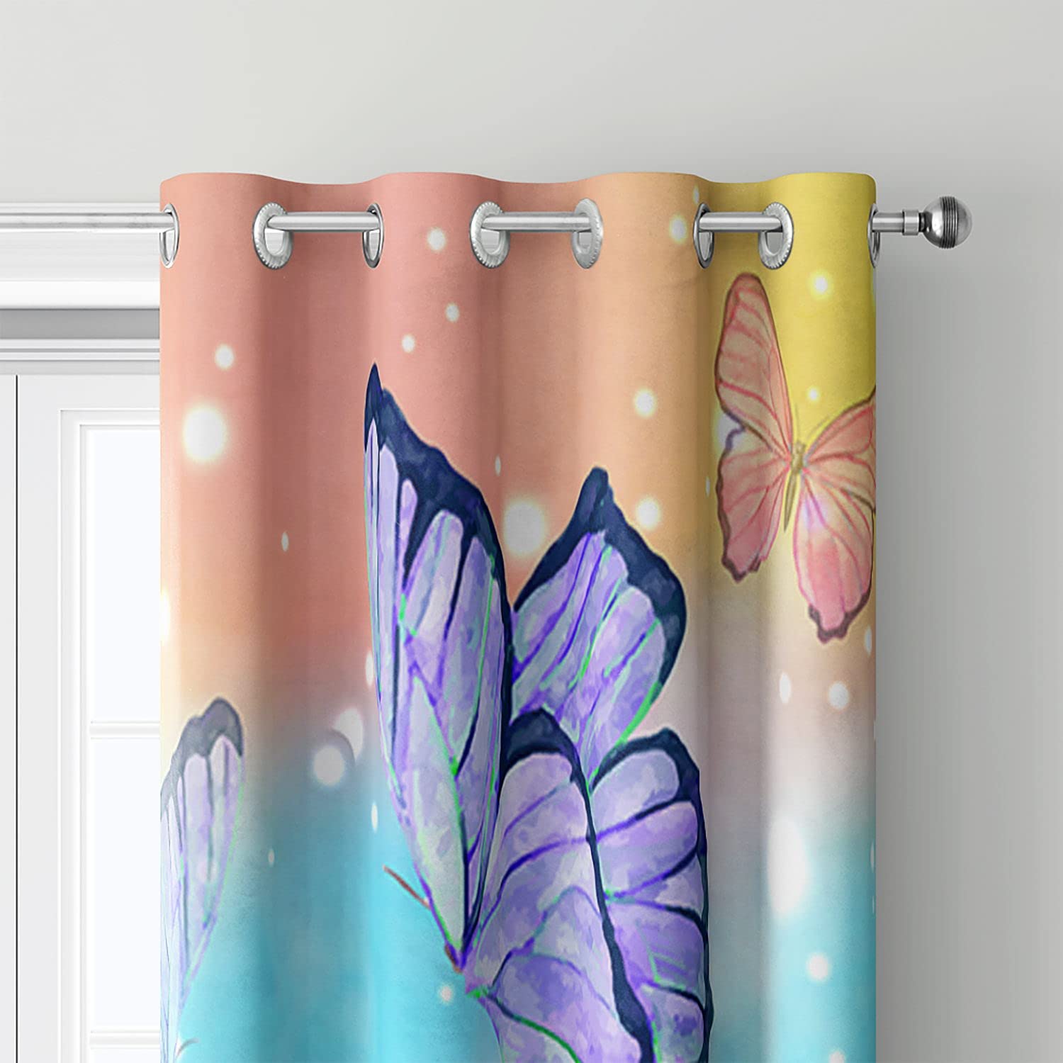 HOSIMA Curtains Blackout Eyelet for Boys and Girls Soft Breathable Butterfly Print Curtains 2-piece Set Suitable for Young People's Bedroom Living Room Decoration(Butterfly,117x137) - Image 4