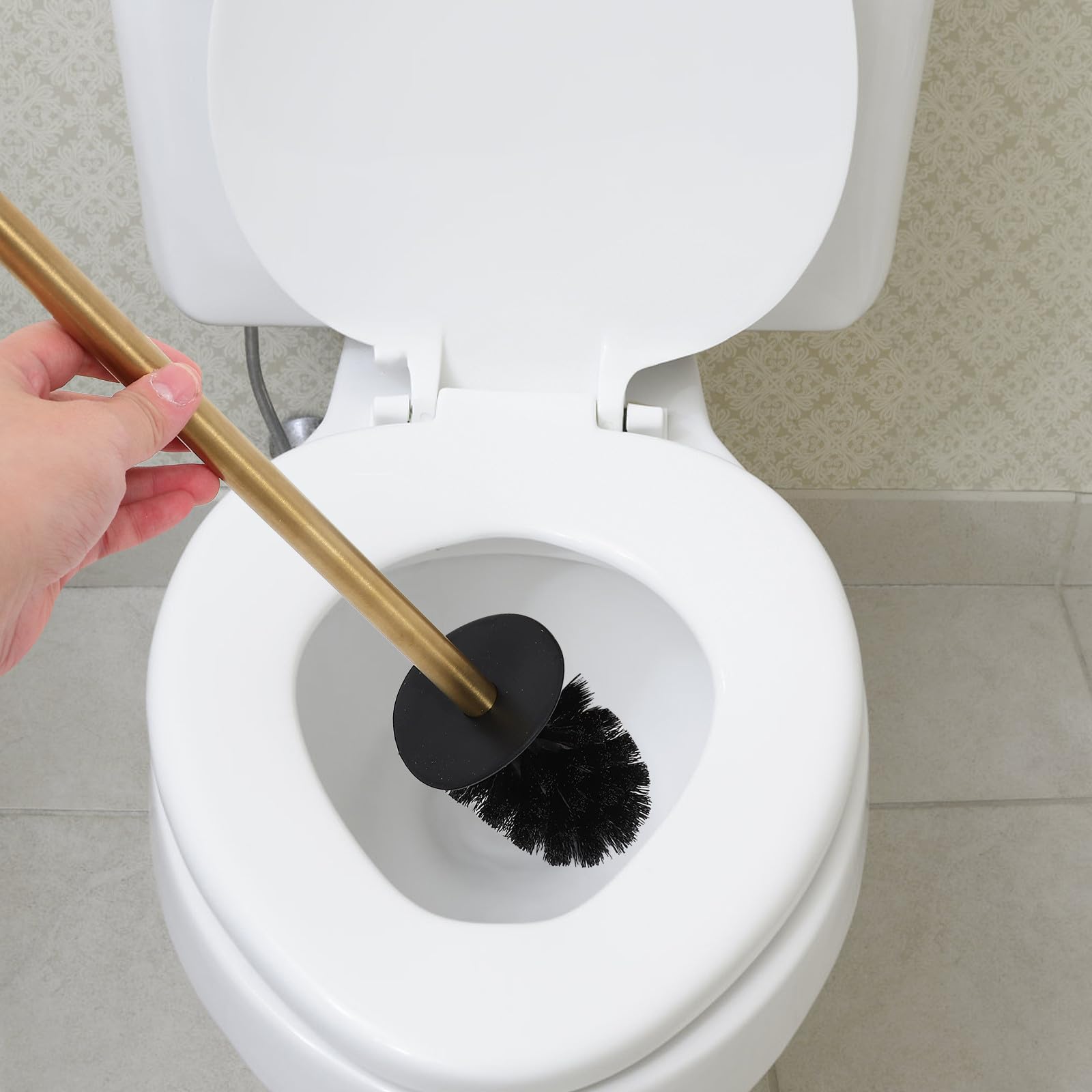 Juego de Escobilla y Soporte con Mango Largo y Diseño Elegante para Limpieza Efectiva para Inodoro de Acero Inoxidable 304 en Baño y Oficina