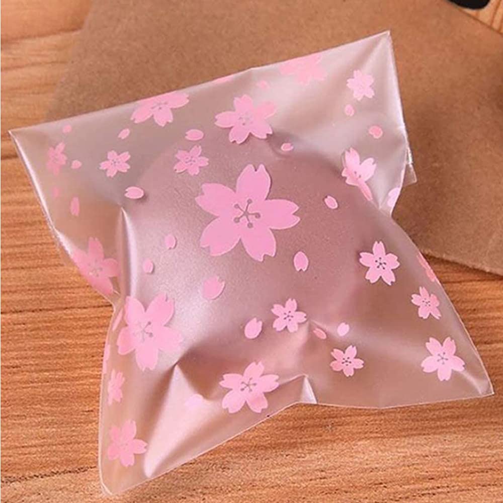 Nature Dream 100 Pcs Clear Cello Cellophane Bags Self Adhesive Plastic Bags for Bakery Candle Soap Cookie Candies Dessert Holiday New Year Party, Cookie Bakery Candy Treat Gift Bags (Pink)