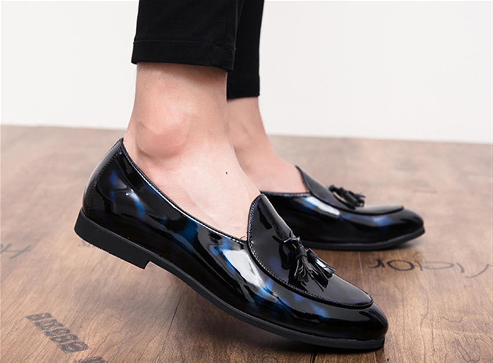 Mocasines con Borlas para Hombre Zapatos de Vestir de Charol Slip on Boda Fiesta Esmóquin Negocios Formales Zapatos Oxford Casual