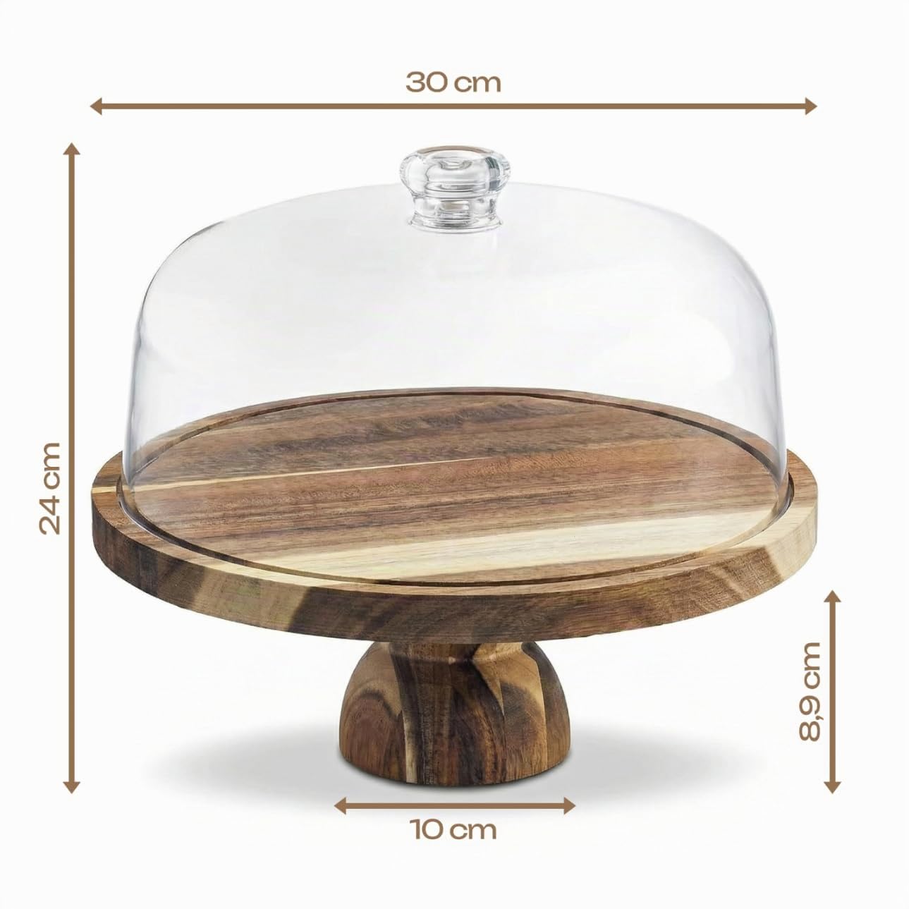 Käsebrett mit Deckel – 2 in 1 Tortenplatte Holz & Charcuterie Board für Snack, Käseplatte Servierbrett Küchenbrett, Rund Kuchenplatte Tortenständer Ideal für Antipasti und Desserts