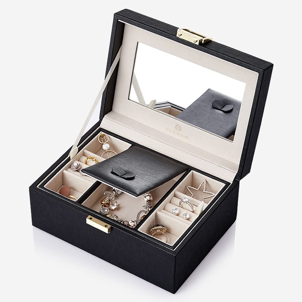 Jewelry Box Organizer Jewelry Box Storage Box Cosmetic Box Ring Earring Necklace Bracelet Watch Small Jewelry Storage Box Built-in Flocking Jewelry Organizer Small (A)