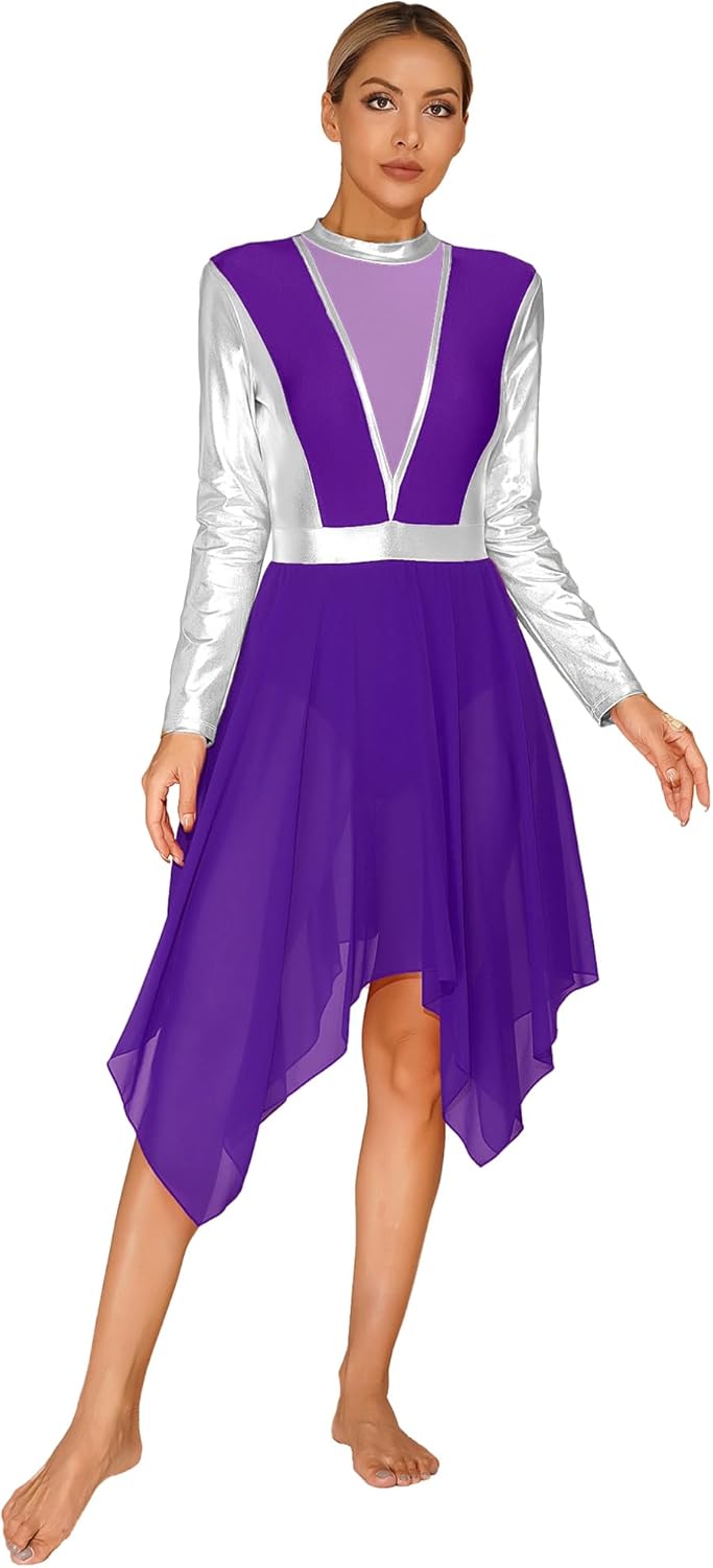 JEATHA Women Colour Block Liturgical Praise Lyrical Dance Dress Worship Costume Tunic Overlay Dress