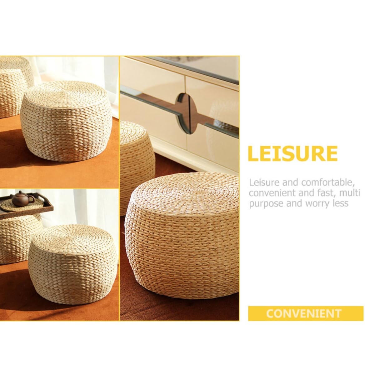 Healeved Sgabello in Rattan Intrecciato Antiscivolo per Casa, Struttura Solida e Design Moderno, Pouf Ottomano per Ingresso e Decorazione Domestica