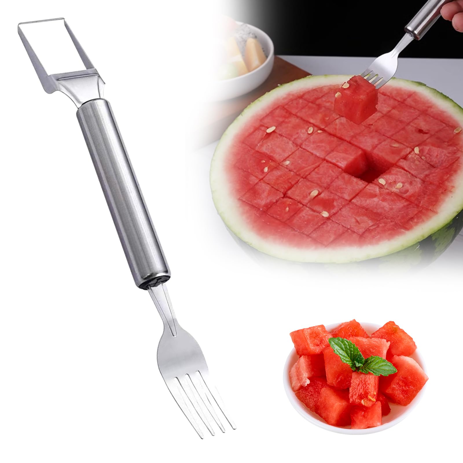 2-In-1 Stainless Steel Fruit Cutter, New Watermelon Slicer Multi-Functional Kitchen Gadget, Easy To Use Watermelon Cutters Melon Cutters Tool for Home, Camping, Picnics (A-1Pcs)