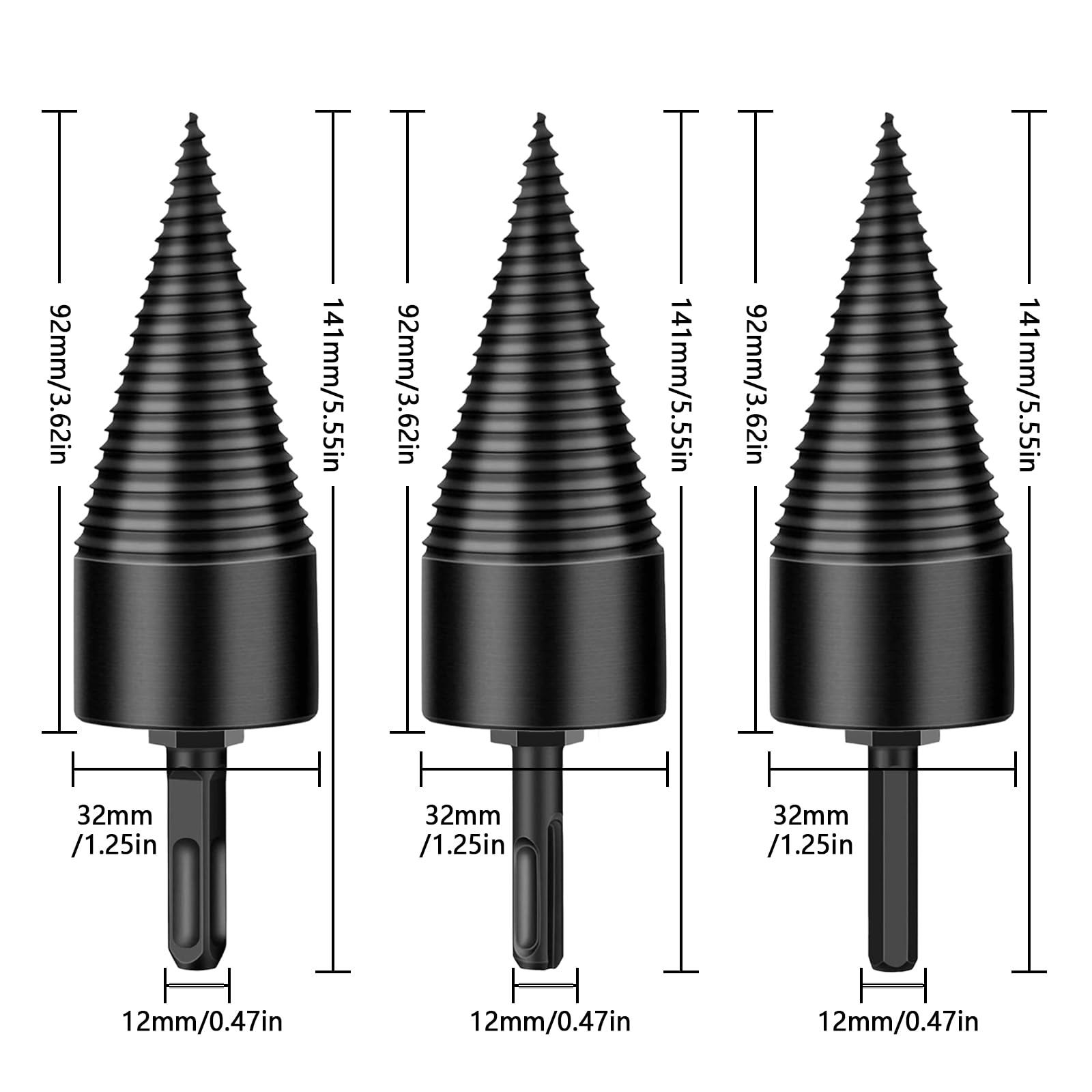Spaccalegna Manuale Per Trapano | 32mm Con 3 Impugnature | Cono A Vite Per Legna Da Ardere - Foto 2