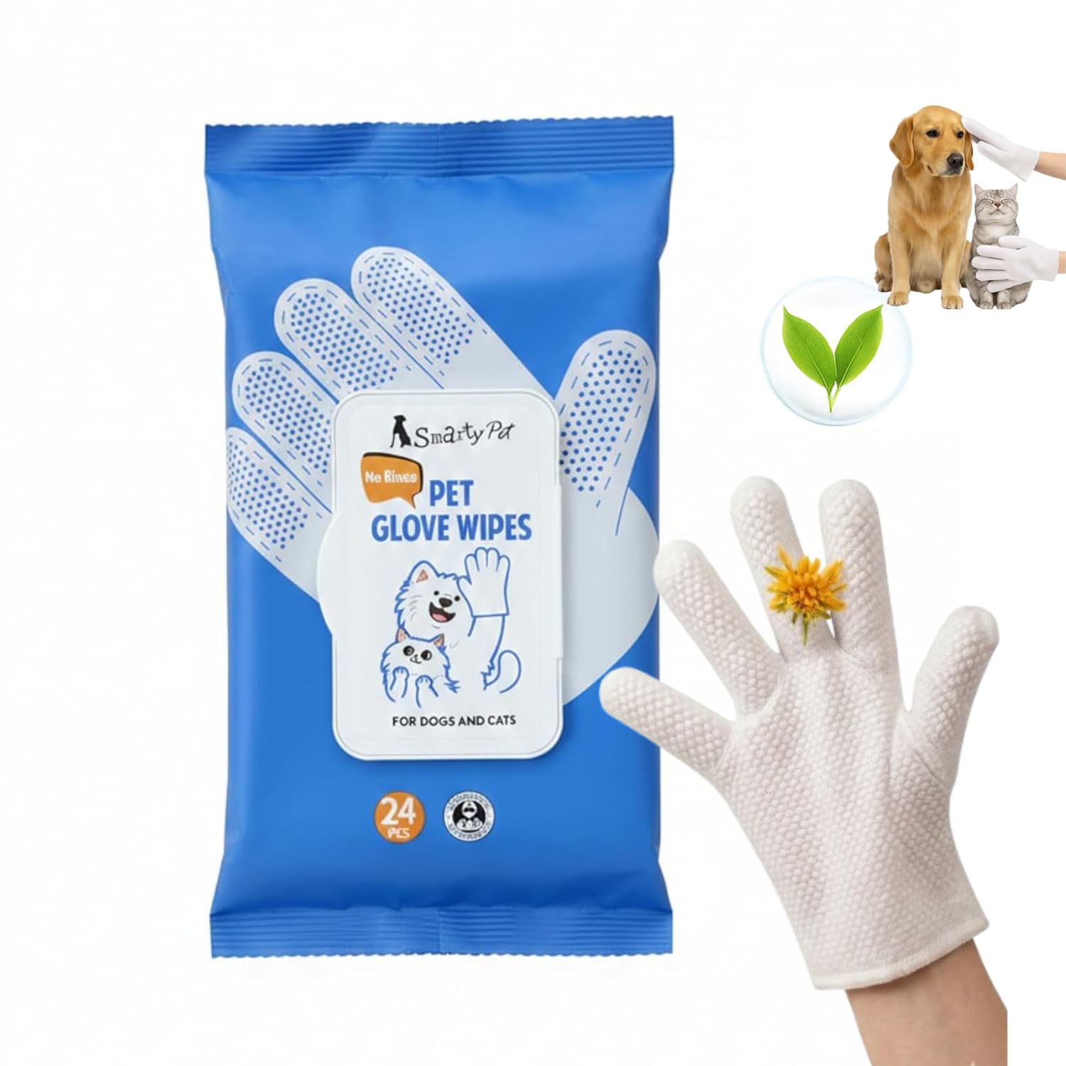 Pet Grooming Glove Wipes for Dogs & Cats | No-Rinse Cleaning Gloves for Quick Bath, Dirt & Odor Removal | Aloe Extract, Coconut Oil & Vitamin E (24 Pcs - Pack of 1)-image-12