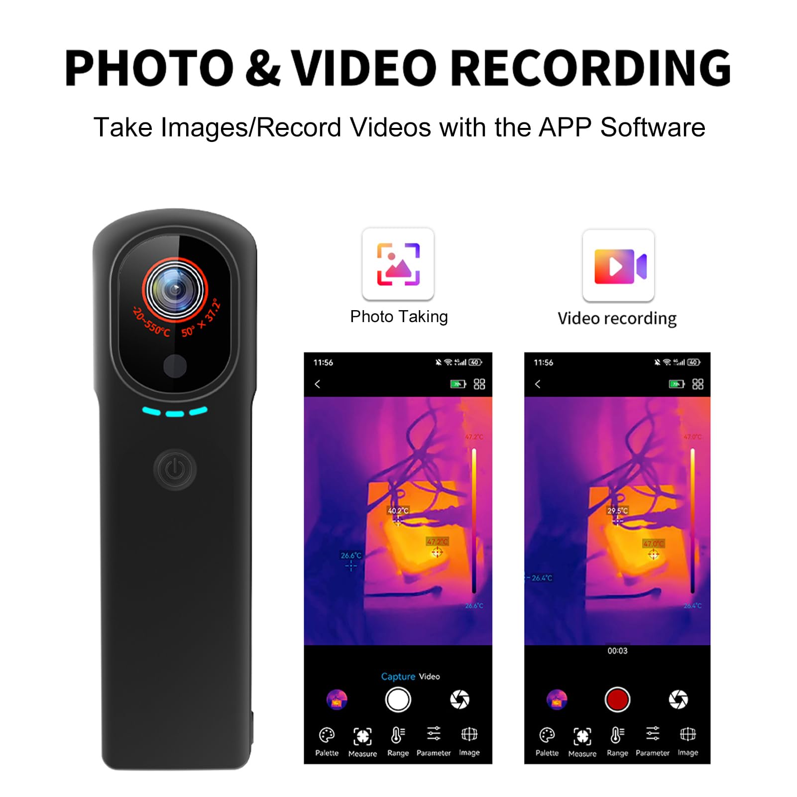 Eacam Termocamera Wireless per Smartphone, Adatta per, Adatta Dispositivi IOS, Risoluzione IR 256x192, Intervallo di Temperatura da -20 a 550