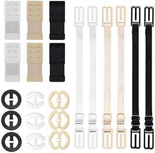 21 Pieces Bra Strap Clips Set, 6 Pieces Bra Extenders + 6 Pieces Bra Strap Holders + 9 Pieces Bra Clips, Black/White/Beige for Women Full Cup Size