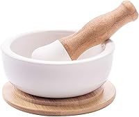 E-liu Porcelain Mortar and Pestle Set with Bamboo Pestle, Lid & Non-Slip Base - Spice Grinder, Pill Crusher, Herb Grinder