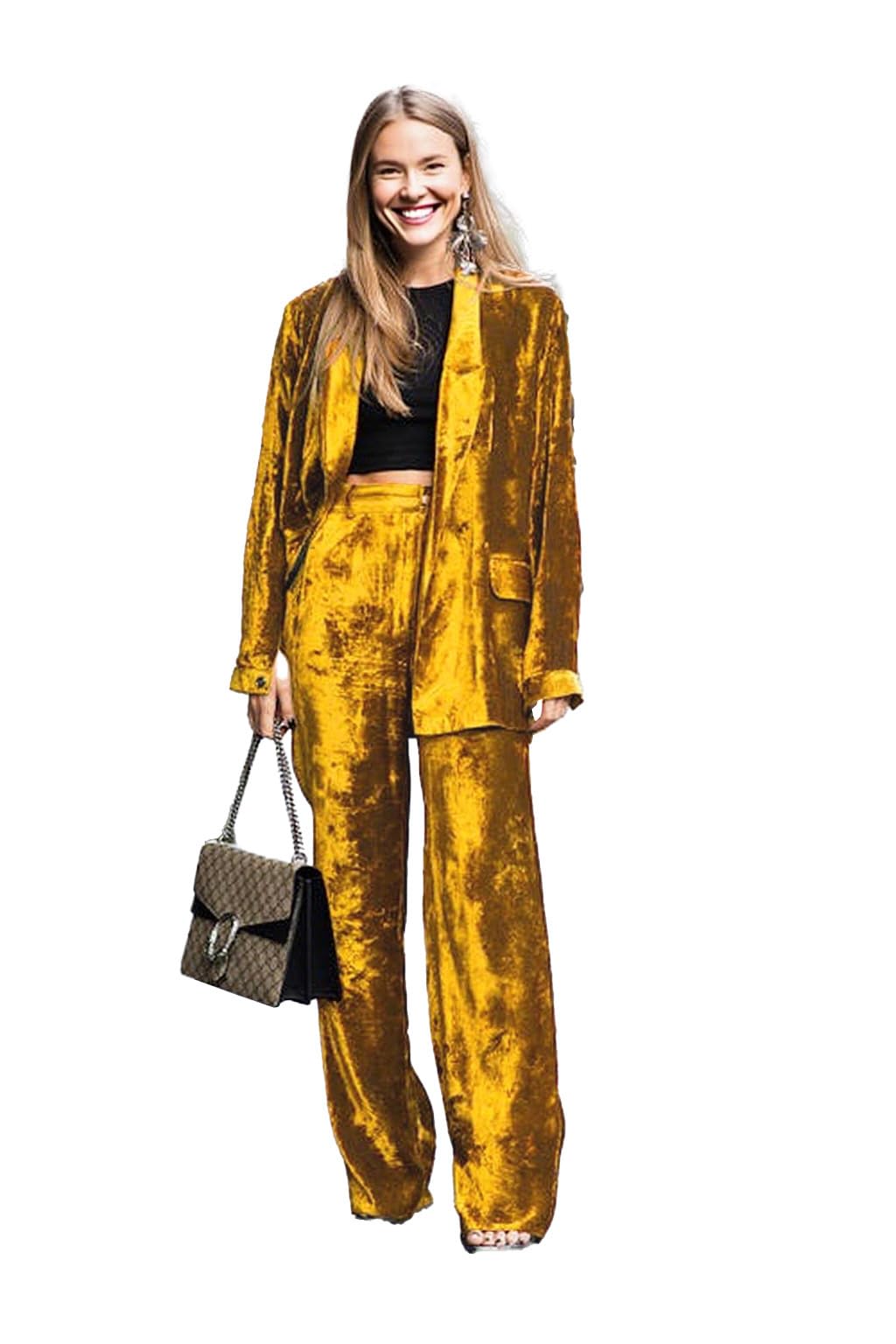 Mi Bo Tong Womens Velvet Suit 2 PC Office Lady Outfit Prom Party Suits Business Casual Wear Pants