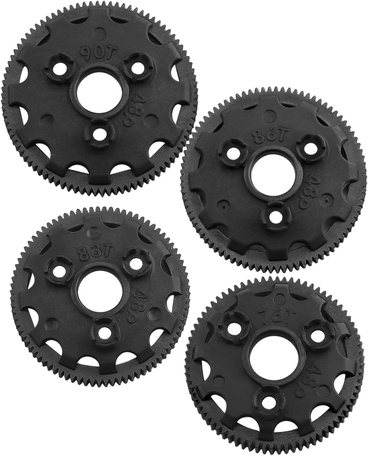 RC 48P 76T & 83T & 86T & 90T Spur Gear Upgrades Part for 1/10 Slash Rustler Stampede Bandit 2WD VXL XL-5,Tough Nylon 4PCS Spur Gear Hops Up,Replace #4676#4683#4686#4690