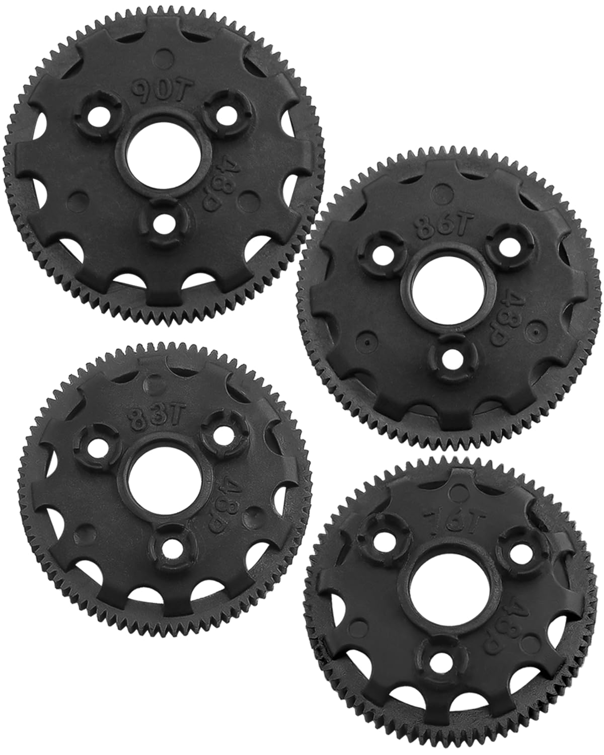 RC 48P 76T & 83T & 86T & 90T Spur Gear Upgrades Part for 1/10 Slash Rustler Stampede Bandit 2WD VXL XL-5,Tough Nylon 4PCS Spur Gear Hops Up,Replace #4676#4683#4686#4690