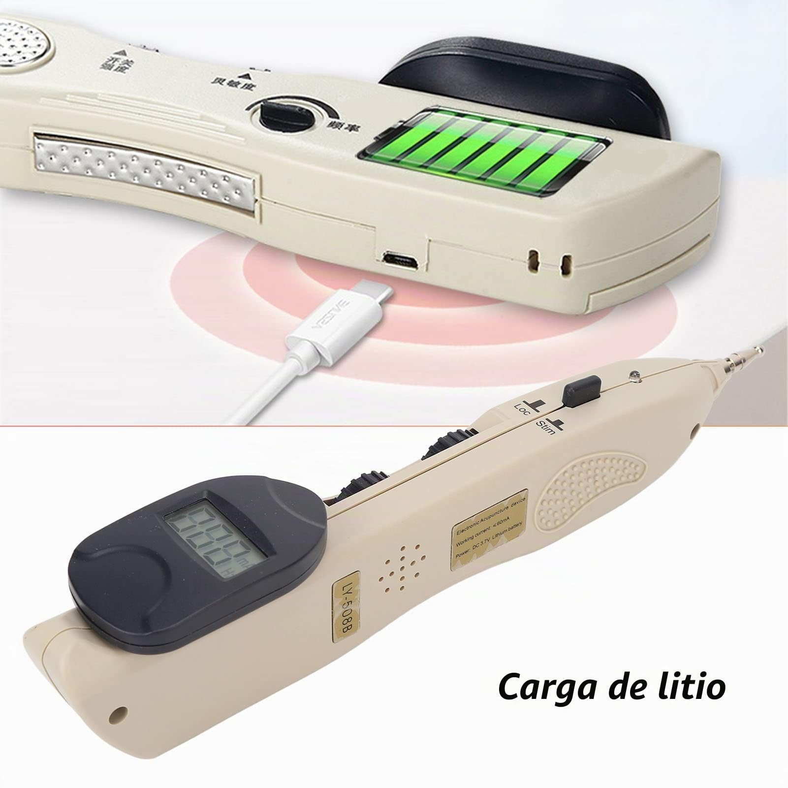 Lápiz de Acupuntura Recargable Masajeador de Meridiano Portátil con Adhesivo de Electrodo, Dispositivo de Acupresión de Mano