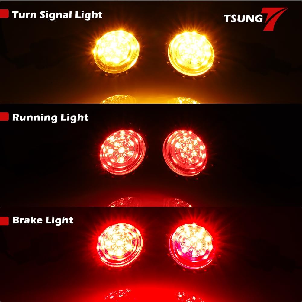 TSUNG 2PCS Motorcycle Rear Turn Signals LED Bullet SMD Blinkers Brake Tail Light Amber Red Indicators for Cruiser Chopper Bobber Cafe Racer Street Bike (SMD LED-4wire Black)