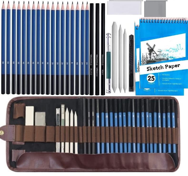 Image of Corslet 31 Pc Sketching Kit Drawing Pencils for Artists Shading Charcoal Pencil A5 Sketch Book Art Supplies for Artist