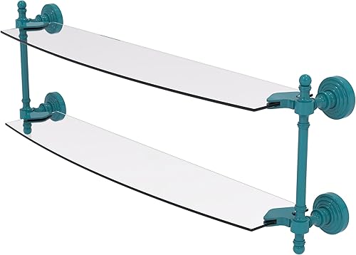 Miniatura 78 de Allied Brass RW-34/18 Retro Wave Collection - Estante de cristal de dos niveles de 18 pulgadas, gris mate Gris mate,Otoño Sparkle,Rojo (Fire Engine